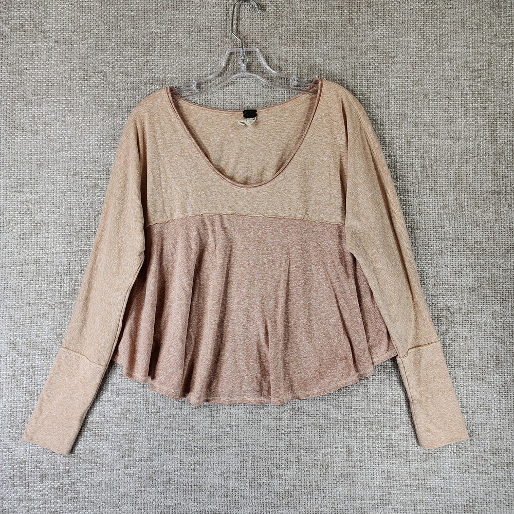 We The Free Two Tone Dusty Pink Oversized Tee Top Womens XS Long Sleeve Crop